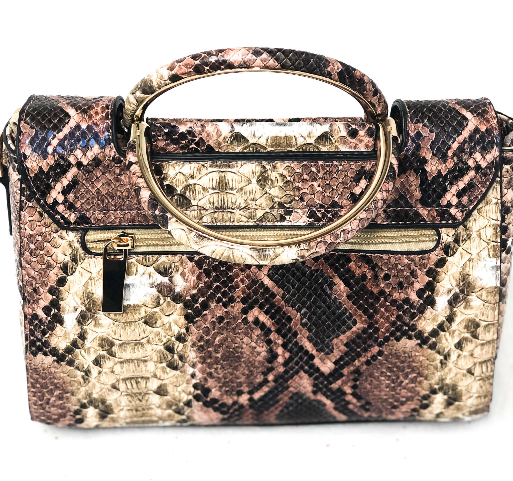 Bee Charm Snake Printed Handbag