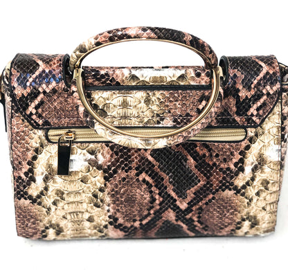 Bee Charm Snake Printed Handbag