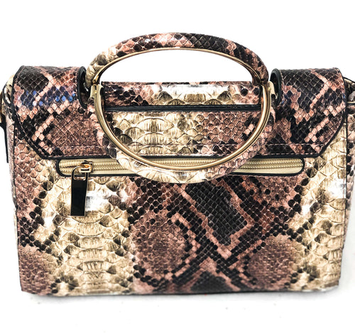 Bee Charm Snake Printed Handbag