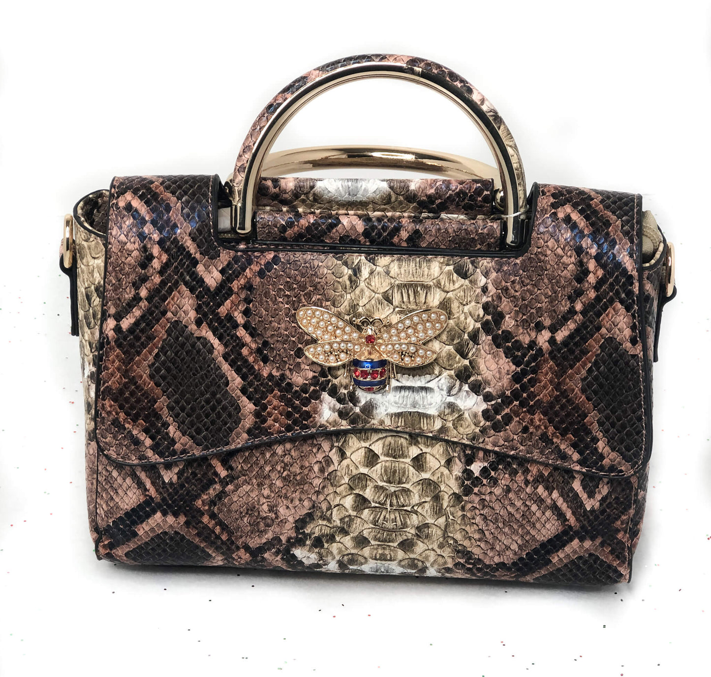 Bee Charm Snake Printed Handbag