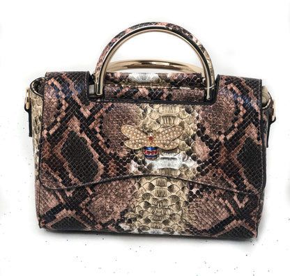 Bee Charm Snake Printed Handbag