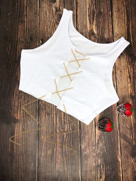 Cut Up Sleeveless Gold Chain Lace up Crop Top